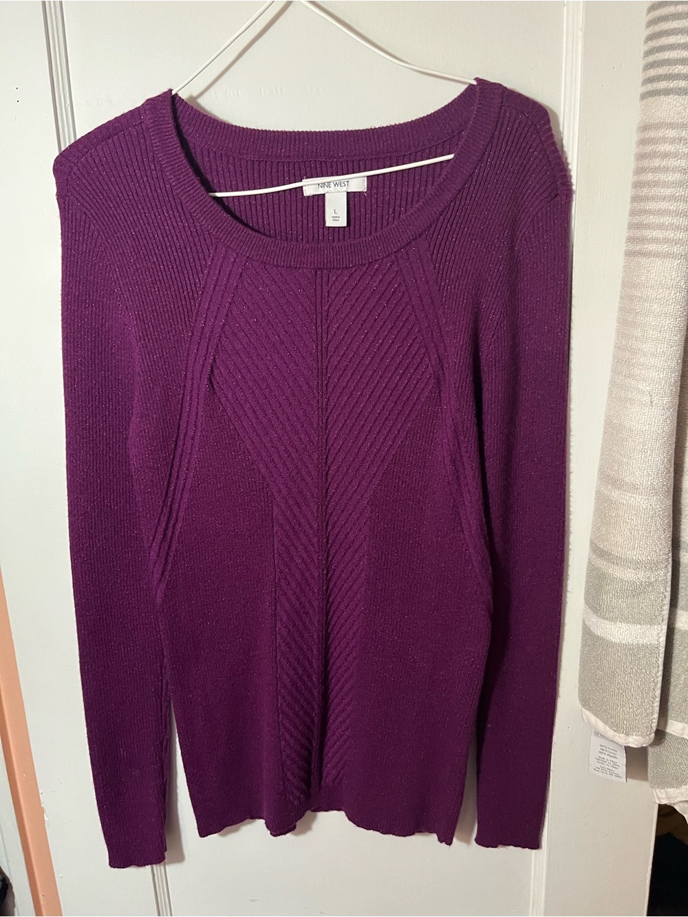 Nine West Deep Purple Ribbed Crewneck Sweater
